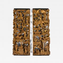 Pair Chinese Giltwood Architectural Relief Panels - 4689356