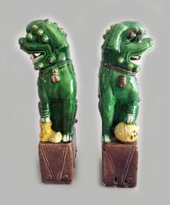 Pair Chinese Green Porcelain Foo Dogs - 2572413