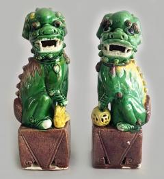 Pair Chinese Green Porcelain Foo Dogs - 2572415