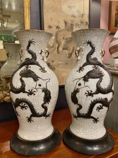 Pair Chinese Large Crackle Glazed Dragon Vases 19th Century - 3104685