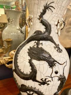 Pair Chinese Large Crackle Glazed Dragon Vases 19th Century - 3104687