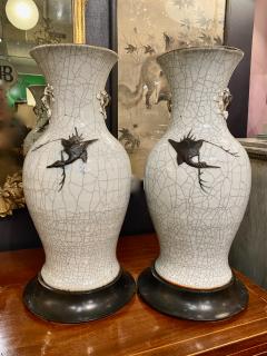 Pair Chinese Large Crackle Glazed Dragon Vases 19th Century - 3104696