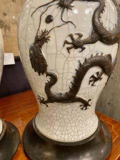 Pair Chinese Large Crackle Glazed Dragon Vases 19th Century - 3104698