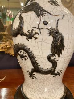 Pair Chinese Large Crackle Glazed Dragon Vases 19th Century - 3104699