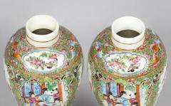 Pair Chinese Rose Medallion Lidded Vases - 3076578