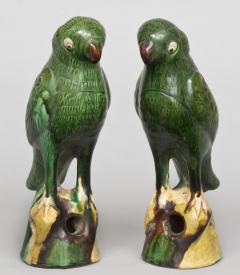 Pair Chinese Standing Green Parrots Circa 1860 - 267131