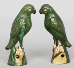 Pair Chinese Standing Green Parrots Circa 1860 - 267132