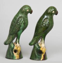 Pair Chinese Standing Green Parrots Circa 1860 - 267133