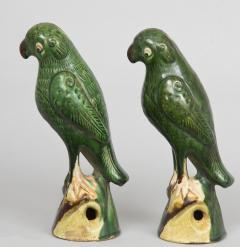 Pair Chinese Standing Green Parrots Circa 1860 - 267134