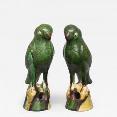 Pair Chinese Standing Green Parrots Circa 1860 - 267856