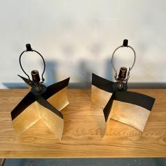 Pair Contemporary Stoneware Ceramic Croisillon Style Table Desk Lamps Glazed - 3327523