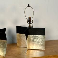 Pair Contemporary Stoneware Ceramic Croisillon Style Table Desk Lamps Glazed - 3327528