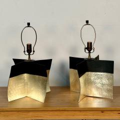 Pair Contemporary Stoneware Ceramic Croisillon Style Table Desk Lamps Glazed - 3327529