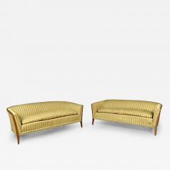 Pair Curved Mid Century Modern Sofas Settees Loveseats John Stuart for Irwin - 3279969