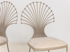 Pair Dining Chairs with Peacock or Wheat Sheaf Motif Gray Painted Aluminum - 3516723