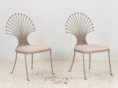 Pair Dining Chairs with Peacock or Wheat Sheaf Motif Gray Painted Aluminum - 3516724