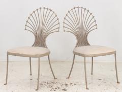 Pair Dining Chairs with Peacock or Wheat Sheaf Motif Gray Painted Aluminum - 3516725