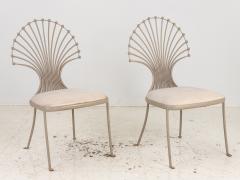 Pair Dining Chairs with Peacock or Wheat Sheaf Motif Gray Painted Aluminum - 3516730