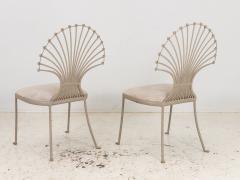Pair Dining Chairs with Peacock or Wheat Sheaf Motif Gray Painted Aluminum - 3516731