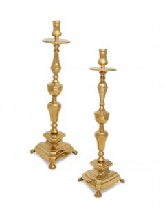 Pair Early 18th Century Continental Brass Candlestick or Altarsticks - 4430829