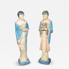 Pair East Asian Standing Figures Of Woman Possibly Geisha - 4256460
