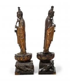 Pair Edo era giltwood standing Amitabha Buddhas - 4631098