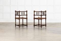 Pair English 19thC Beech Bobbin Corner Chairs - 4502135