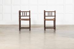 Pair English 19thC Beech Bobbin Corner Chairs - 4502140
