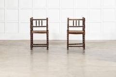 Pair English 19thC Beech Bobbin Corner Chairs - 4502143