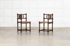 Pair English 19thC Beech Bobbin Corner Chairs - 4502144