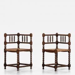Pair English 19thC Beech Bobbin Corner Chairs - 4503933