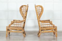 Pair English Bamboo Wingback Armchairs - 3139070