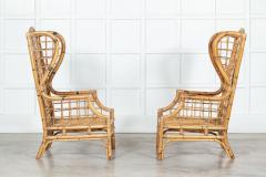 Pair English Bamboo Wingback Armchairs - 3139071