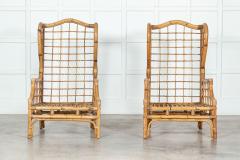 Pair English Bamboo Wingback Armchairs - 3139074