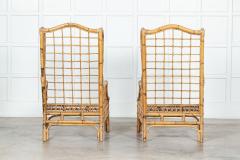 Pair English Bamboo Wingback Armchairs - 3139075