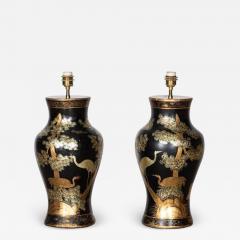 Pair English Large Chinoiserie Papier M ch Table Lamps - 2822799