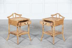 Pair English Mid Century Bamboo Bedside Tables - 2831655