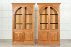 Pair English Oak Arched Glazed Bookcase Cabinets - 3611034