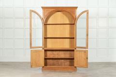 Pair English Oak Arched Glazed Bookcase Cabinets - 3611035