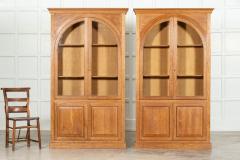 Pair English Oak Arched Glazed Bookcase Cabinets - 3611037