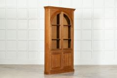 Pair English Oak Arched Glazed Bookcase Cabinets - 3611041