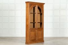 Pair English Oak Arched Glazed Bookcase Cabinets - 3611044