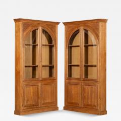Pair English Oak Arched Glazed Bookcase Cabinets - 3612326