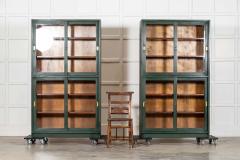 Pair English Painted Mahogany Glazed Bookcase Display Cabinets - 4420251