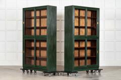 Pair English Painted Mahogany Glazed Bookcase Display Cabinets - 4420252
