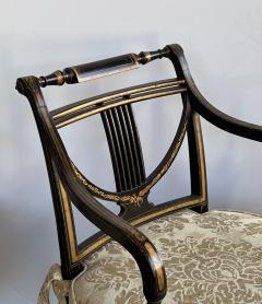 Pair English Regency Ebonized and Parcel gilt Armchairs with Caned Seat - 4521782