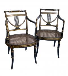 Pair English Regency Ebonized and Parcel gilt Armchairs with Caned Seat - 4521783