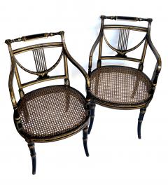 Pair English Regency Ebonized and Parcel gilt Armchairs with Caned Seat - 4521784