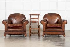 Pair English Tan Leather Country House Sprung Armchairs - 4393763