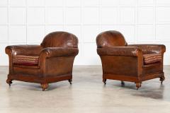 Pair English Tan Leather Country House Sprung Armchairs - 4393765